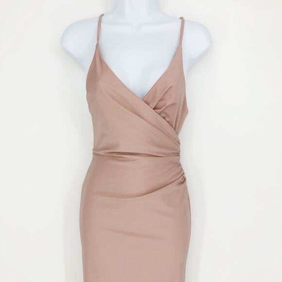 LA FEMME 29848 Jersey Long Gown 2 Pink Mauve Faux Wrap V Neck Prom Dress NWT - Picture 6 of 16